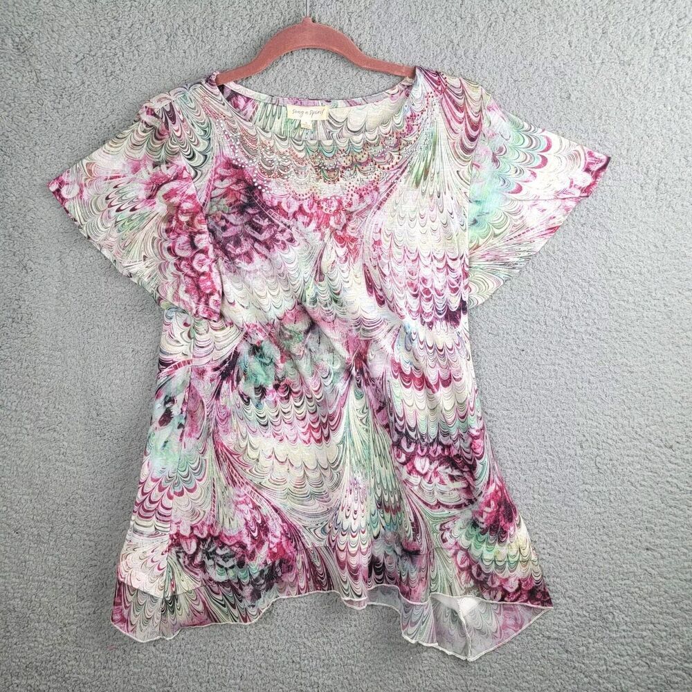 Song N Spirit Blouse Tunic Top Womens S Art to Wear Fairy Cottage Sparkle Bell